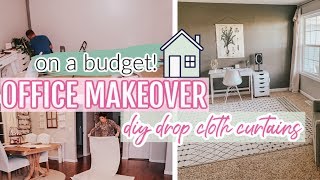 *NEW* OFFICE MAKEOVER TRANSFORMATION | DIY DROP CLOTH CURTAINS | CLEAN AND DECORATE WITH ME 2020