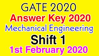 GATE Answer key 2020 | 1 February 2020 Shift 1 Full Answer key With Solutions