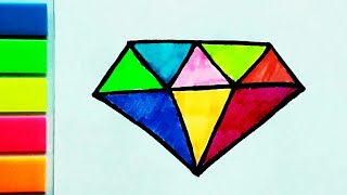 Cómo dibujar un diamante. How to draw coloring book Diamond Rainbow colors. Как нарисовать кристалл.