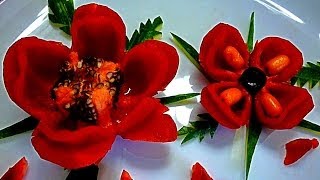 Цветы из перца! Карвинг перца! Flowers of pepper! Carving pepper!
