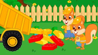 Famille d'Écureuil - Camion-benne avec des cubes Lego Animé 2023 en Français