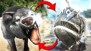 TRANSFORMING DINOSAURS! DIREWOLF + ANGLER = ? - ARK Survival Evolved