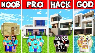 Minecraft: FAMILY PRETTY MODERN MANSION BUILD CHALLENGE - NOOB vs PRO vs HACKER vs GOD in Minecraft