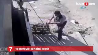 Testereyle kendini kesti