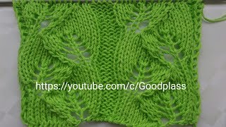 Узор Ажурные листья вязание спицами. Knitting(Hobby).
