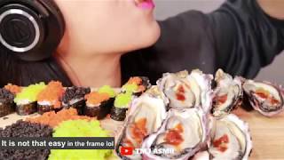 ASMR TOBIKO EGGS, TOIKO EGGS SUSHI AND OYSTERS *NO TALKING EATING SOUNDS 咀嚼音 モクバン