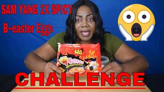 Tray and NeeNee ~ SAM YANG 2X SPICY SAUCE! (B)easter Egg Challenge!