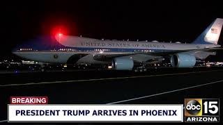 President Trump arrives in Phoenix ahead of scheduled rally Friday