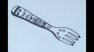 Как нарисовать вилку - How to draw a fork - 如何画一个叉子 Как нарисовать милые рисунки