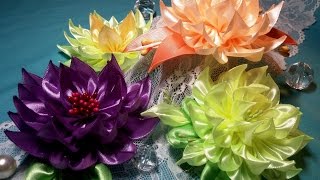 Ribbon flowers:dahlia/Flores de cintas:dalia/Цветы из лент:георгин.МК