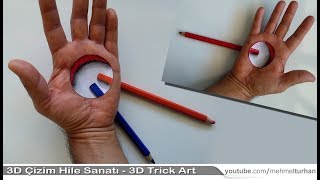 ÇOK AMA ÇOK KOLAY 3D DELİK EL ÇİZELİM Mİ? - 3D trick art drawing - Hole in the Hand - Magictrick