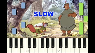 SLOW EASY piano tutorial "OO DE LALLY" Disney, Robin Hood, 1969, with free sheet music