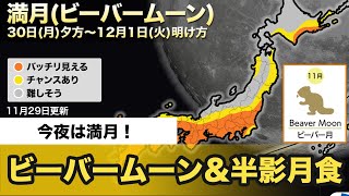 今日は満月 ビーバームーン　夕方には半影月食も