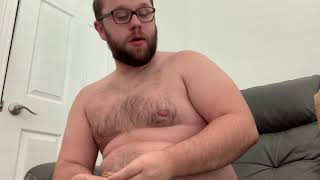Straight male feedee stuffing with 5 burgers, 40 nuggets and 2 large fries