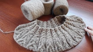 Джемпер. Круглая кокетка из аранов. Часть 3. Кокетка 11-16 ряды.