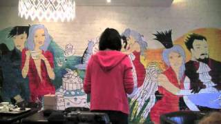 Miu Mau painting atr Koffein Cafe in Moscow, Russia