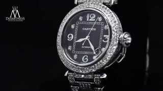 Cartier Pasha Automatic Midsize Diamond Stainless Steel Watch Black Dial  2324