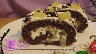Праздничный шоколадный рулет с ананасами | Новогодний рецепт | Chocolate roll