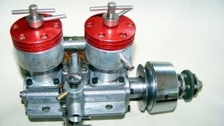2 CYLINDER  DIESEL  TAPLIN TWIN 15CC running,  vintage RC engine(not nitro or glow !)