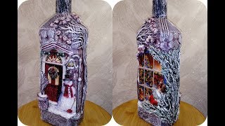 Новогодний декупаж бутылки. Техника Терра. Diy.