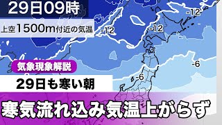 29日(日)も寒気が流れ込み 寒い朝に