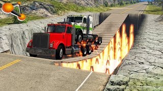 BeamNG.drive - Cars ride a bridge over a fire