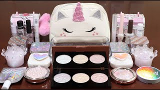 Mixing'Unicorn HOLO'Eyeshadow,Makeup and glitter Into Slime!Satisfying Slime Video!★ASMR★