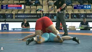 1/4 WW - 75 kg: A. SHUSTOVA (UKR) df. Q. QIANDEGENCHA (CHN) by VFA, 4-2