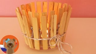 Подсвечник из прищепок | Очень уютная и теплая декор идея! | Деревянный подсвечник своими руками