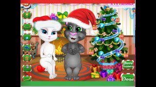 Кот Том и Анжела наряжают новогоднюю елку / Talking cat Tom