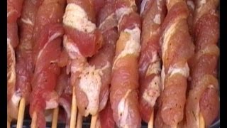 BBQ Grillfackeln recipe German pork spits fingerfood snack BBQ grill or smoker how to video