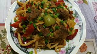 Жареный лагман?. qovurma lagmon. Fried lagman. لاغمن. घर का बना नूडल्स।