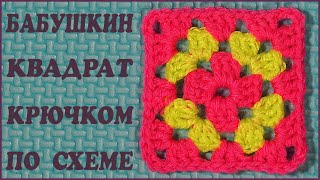Бабушкин квадрат крючком. Бабушкин квадрат по схеме. Квадрат крючком. (Crochet square)