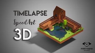 Timelapse Modeling 3D Voxelart #04 "Fisherman cabin"