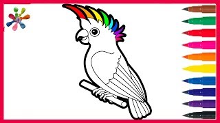 Рисуем красивого попугая .We draw a beautiful parrot .Раскраски для детей.