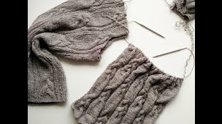 Серый свитер с косами из Rowan hemp tweed. Отчёт номер 3. Тотальный перевяз:)