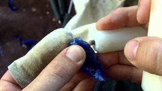 208 - Bottle Bottom Knapping - Indirect Percussion on Blue Glass Arrowhead Part 1
