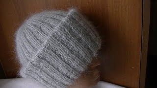 Вязание объемной шапки из мохера с двойным отворотом.Knitting hats mohair volume with double lapel