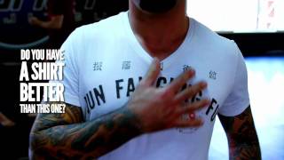 Eddie Bravo in a Bruce Lee t-shirt commercial