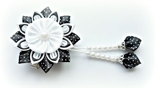 Красивый зажим в школу Канзаши Мастер-класс  / Hairclip to school Kanzashi / DIY