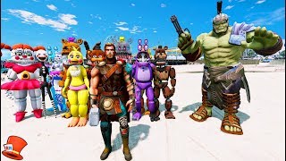 ANIMATRONICS & SUPERHERO THOR MOD vs INCREDIBLE HULK! (GTA 5 Mods FNAF RedHatter)