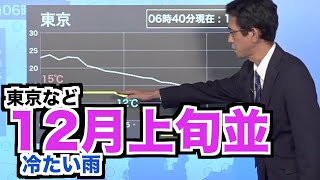 東京など12月上旬並 関東は冷たい雨の一日