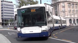 DOUBLE ARTICULATED TROLLEYBUSES IN GENEVA SEPTEMBER 2013 / TROLLEYBUS TPG LIGHT TRAMS LIGNE 10