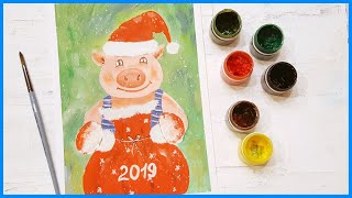 Рисуем Новогоднюю Свинью гуашью! Запись трансляции!