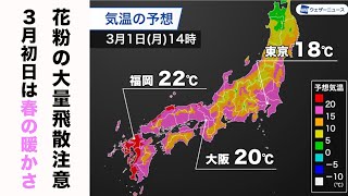 3月初日は春の暖かさ 花粉の大量飛散も注意