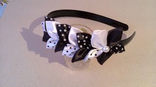 Ободок в школу в стиле канзаши.Цветы канзаши. // Bezel kanzashi to school in style.