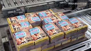 RIMA-SYSTEM Palletizing of stitched magazines with inserts and CD attached 081