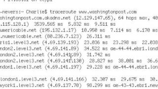 Internet, réseaux mondiaux, intercontinentaux, illustration par invite de commande traceroute