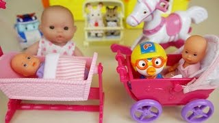 Baby doll house and baby crib and stroller toys play