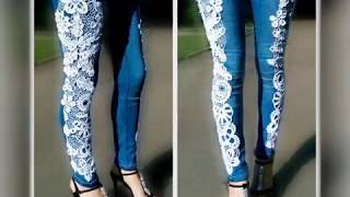 Украшаем джинсы кружевом/ Decorate jeans with lace